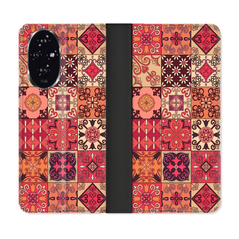 Housse cuir portefeuille Pour Honor 200 5G Texture Carreau Ciment Rouge