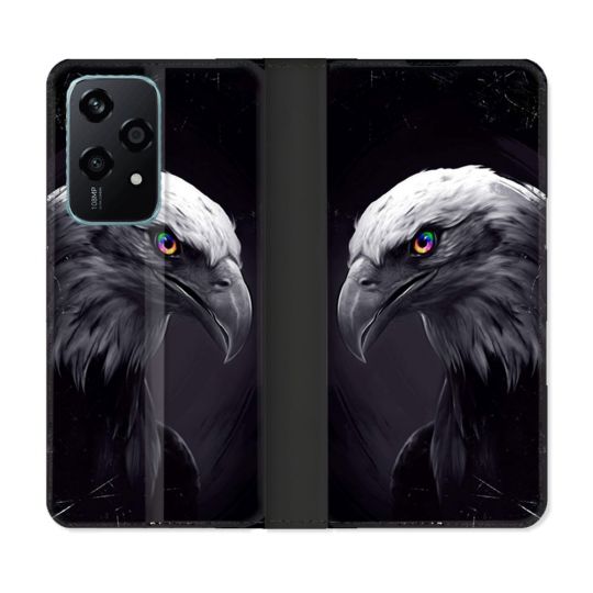 Housse cuir portefeuille Pour Honor 200 Lite 5G Animal Aigle Royal Noir