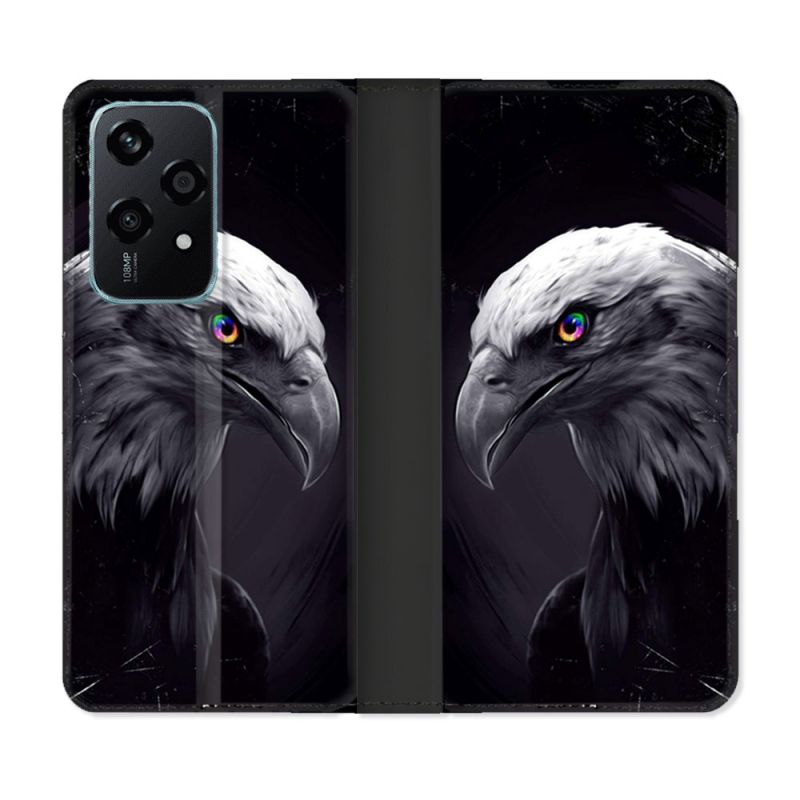 Housse cuir portefeuille Pour Honor 200 Lite 5G Animal Aigle Royal Noir