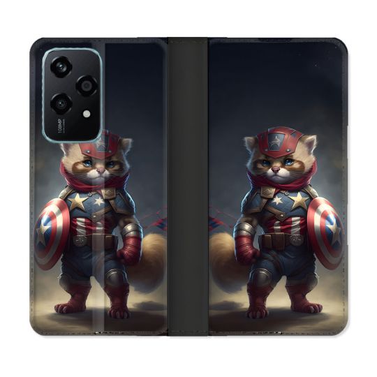 Housse cuir portefeuille Pour Honor 200 Lite 5G Animal Chat America