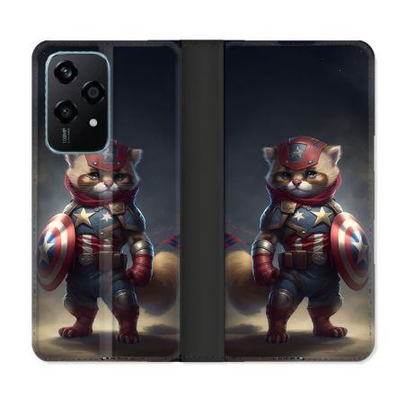 Housse cuir portefeuille Pour Honor 200 Lite 5G Animal Chat America