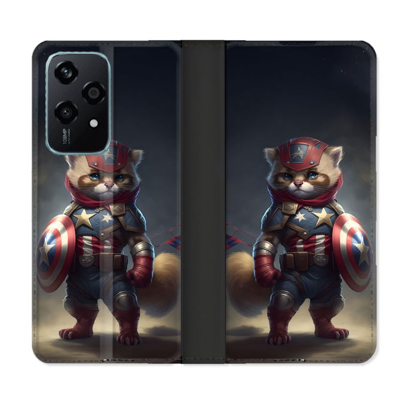 Housse cuir portefeuille Pour Honor 200 Lite 5G Animal Chat America