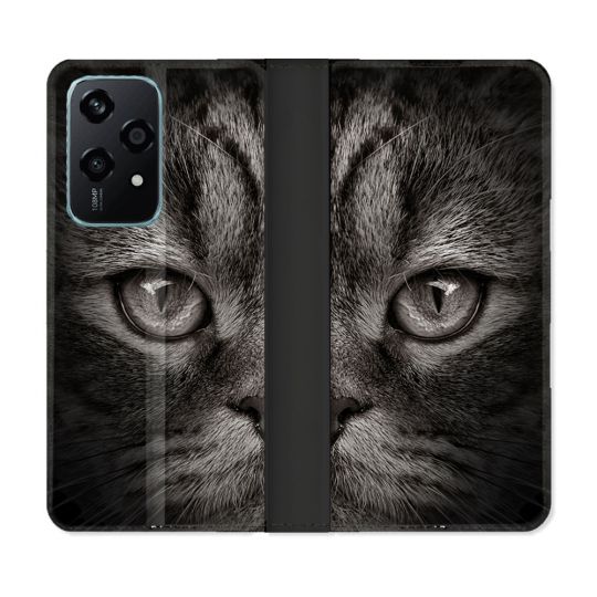 Housse cuir portefeuille Pour Honor 200 Lite 5G Animal Chat Gris