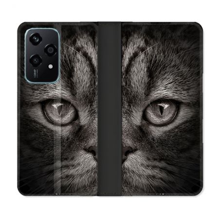Housse cuir portefeuille Pour Honor 200 Lite 5G Animal Chat Gris
