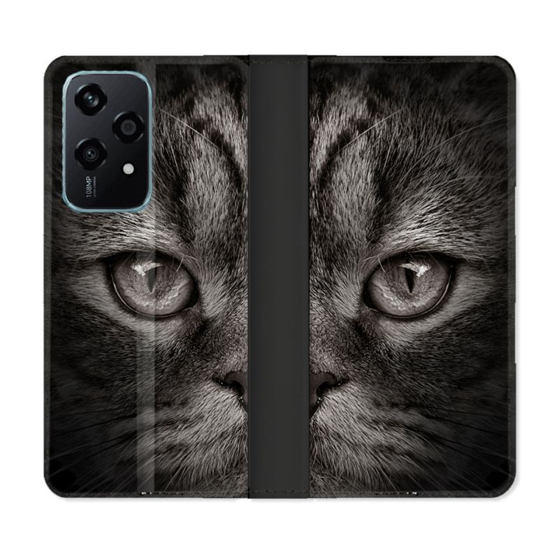 Housse cuir portefeuille Pour Honor 200 Lite 5G Animal Chat Gris