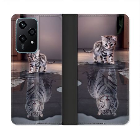 Housse cuir portefeuille Pour Honor 200 Lite 5G Animal Chat Reflet