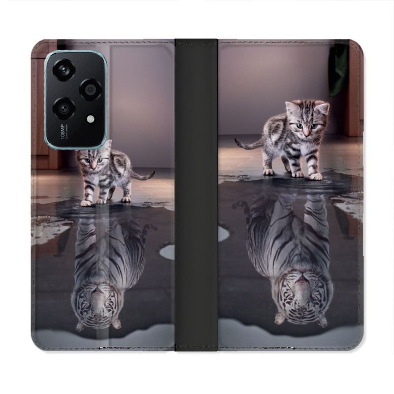 Housse cuir portefeuille Pour Honor 200 Lite 5G Animal Chat Reflet