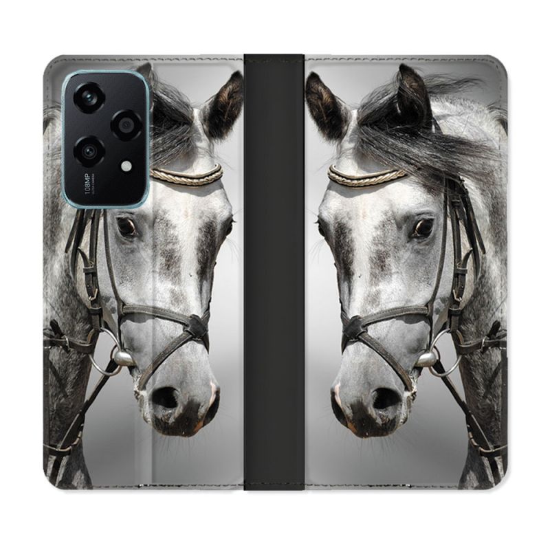 Housse cuir portefeuille Pour Honor 200 Lite 5G Animal Cheval Blanc