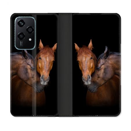 Housse cuir portefeuille Pour Honor 200 Lite 5G Animal Cheval Marron