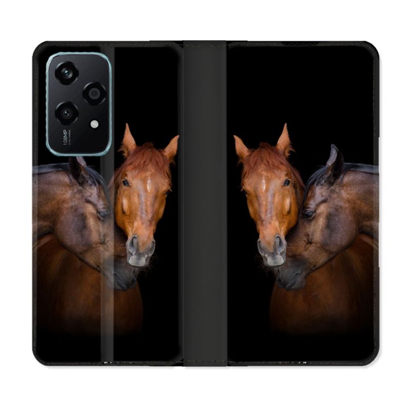 Housse cuir portefeuille Pour Honor 200 Lite 5G Animal Cheval Marron