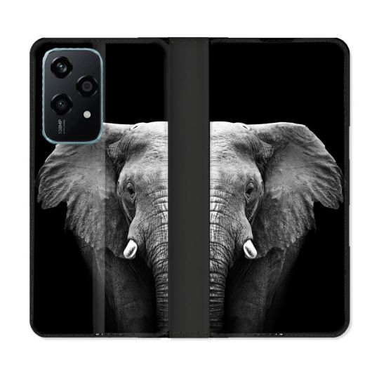 Housse cuir portefeuille Pour Honor 200 Lite 5G Animal Elephant Noir