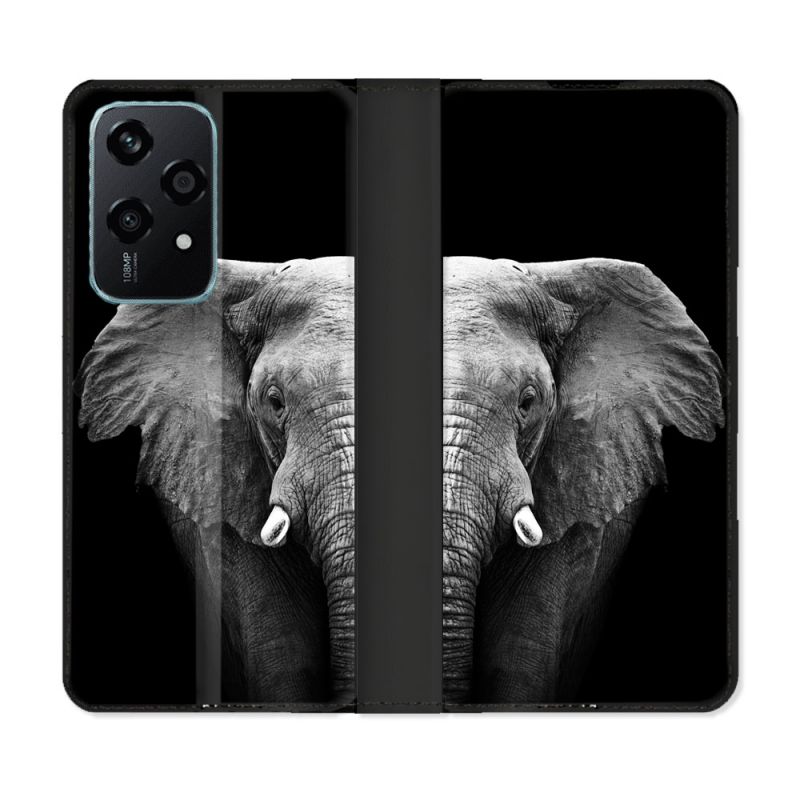 Housse cuir portefeuille Pour Honor 200 Lite 5G Animal Elephant Noir