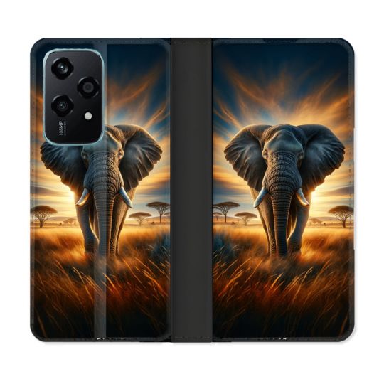Housse cuir portefeuille Pour Honor 200 Lite 5G Animal Elephant Savane
