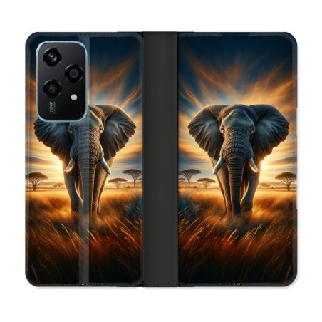 Housse cuir portefeuille Pour Honor 200 Lite 5G Animal Elephant Savane