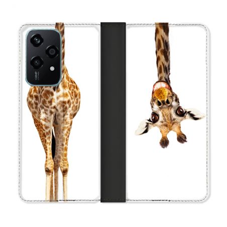 Housse cuir portefeuille Pour Honor 200 Lite 5G Animal Girafe Blanche