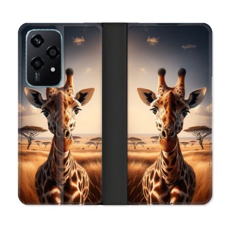 Housse cuir portefeuille Pour Honor 200 Lite 5G Animal Girafe Savane