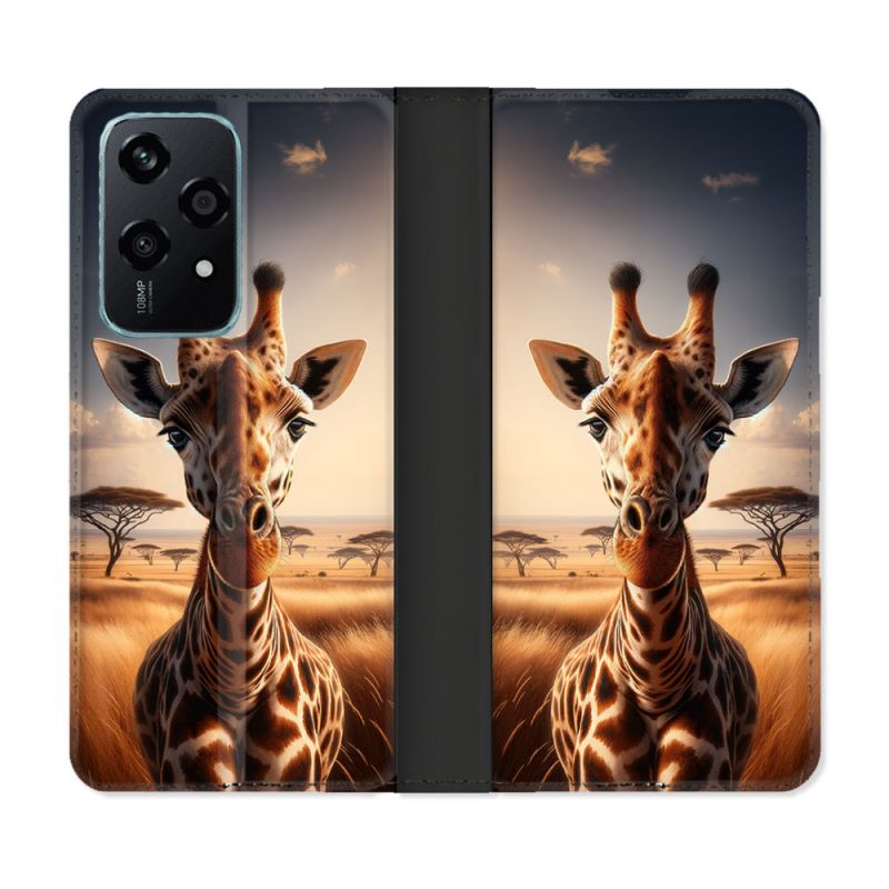 Housse cuir portefeuille Pour Honor 200 Lite 5G Animal Girafe Savane