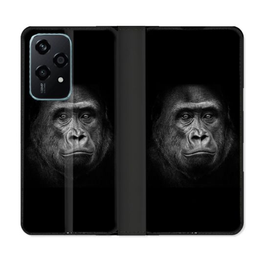 Housse cuir portefeuille Pour Honor 200 Lite 5G Animal Gorille Noir