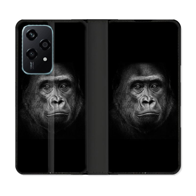 Housse cuir portefeuille Pour Honor 200 Lite 5G Animal Gorille Noir