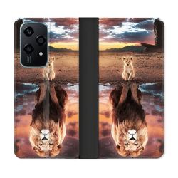 Housse cuir portefeuille Pour Honor 200 Lite 5G Animal Lion Reflet