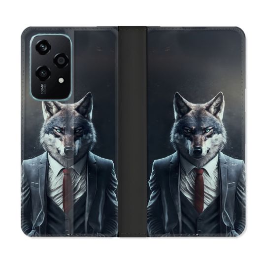 Housse cuir portefeuille Pour Honor 200 Lite 5G Animal Loup Business