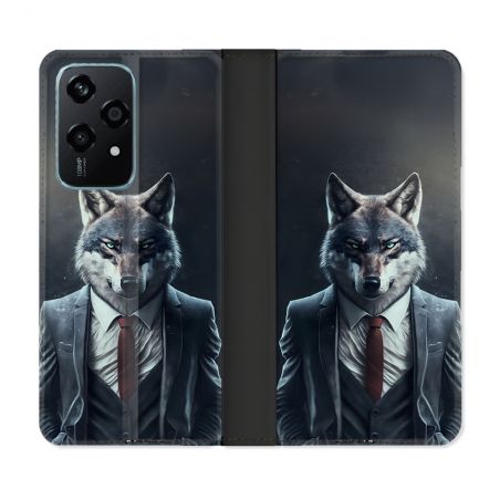 Housse cuir portefeuille Pour Honor 200 Lite 5G Animal Loup Business