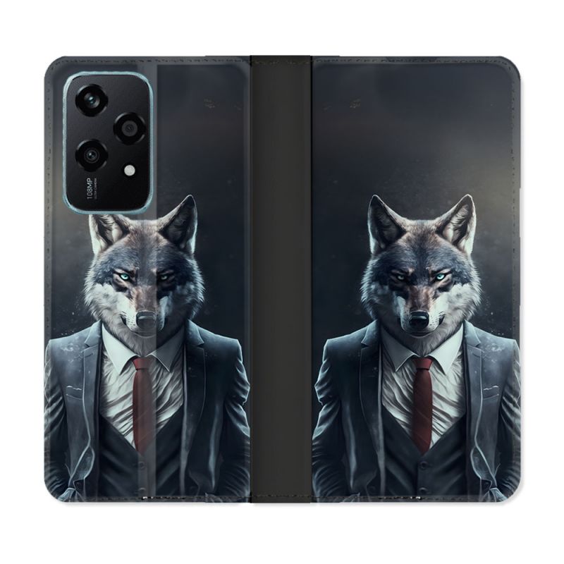 Housse cuir portefeuille Pour Honor 200 Lite 5G Animal Loup Business