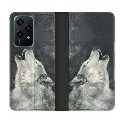 Housse cuir portefeuille Pour Honor 200 Lite 5G Animal Loup Hurlement
