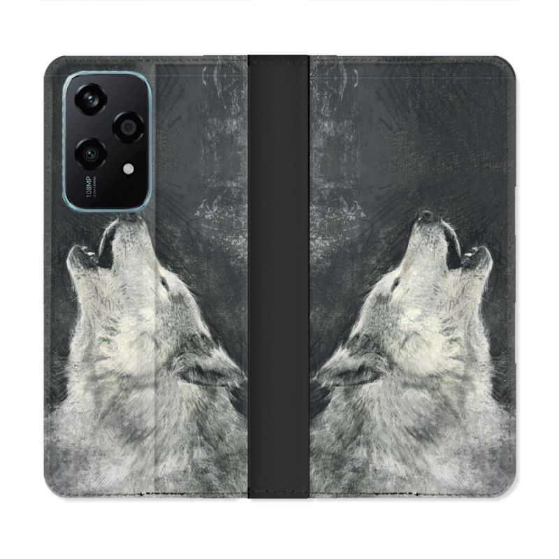 Housse cuir portefeuille Pour Honor 200 Lite 5G Animal Loup Hurlement