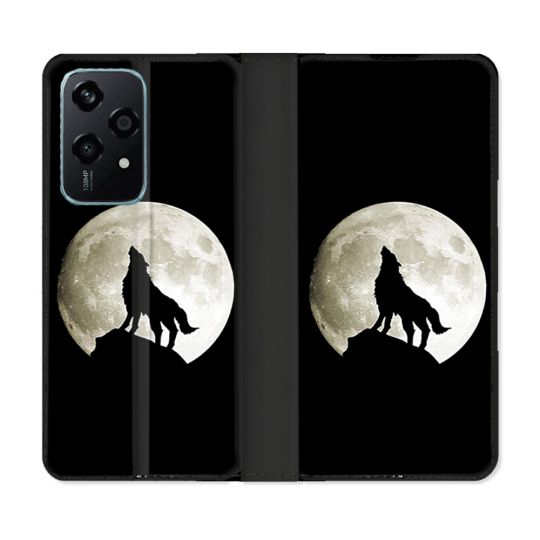 Housse cuir portefeuille Pour Honor 200 Lite 5G Animal Loup Noir