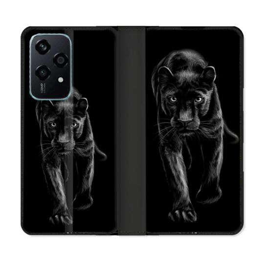 Housse cuir portefeuille Pour Honor 200 Lite 5G Animal Panthère Noire