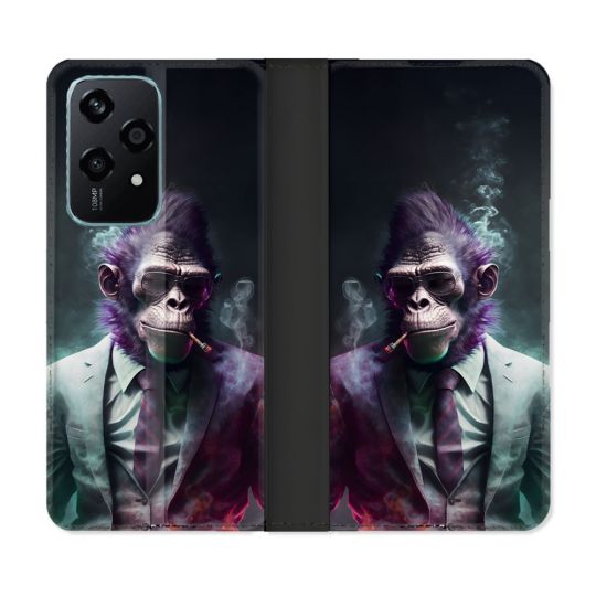 Housse cuir portefeuille Pour Honor 200 Lite 5G Animal Singe Business