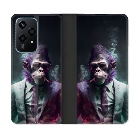 Housse cuir portefeuille Pour Honor 200 Lite 5G Animal Singe Business