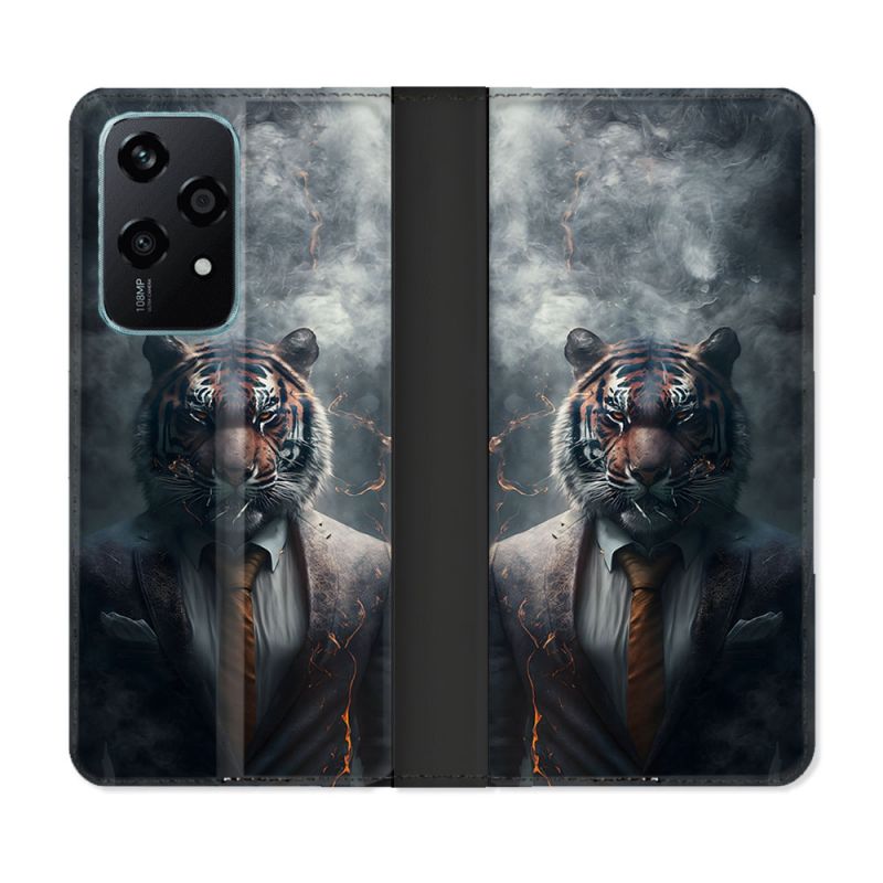 Housse cuir portefeuille Pour Honor 200 Lite 5G Animal Tigre Business