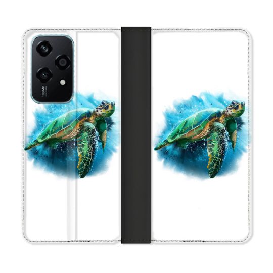 Housse cuir portefeuille Pour Honor 200 Lite 5G Animal Tortue Blanche multicolore