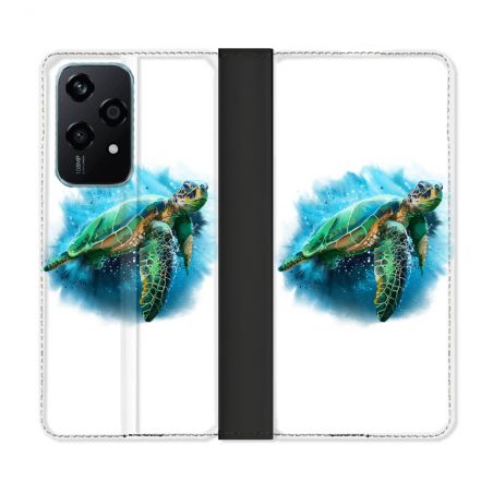 Housse cuir portefeuille Pour Honor 200 Lite 5G Animal Tortue Blanche multicolore