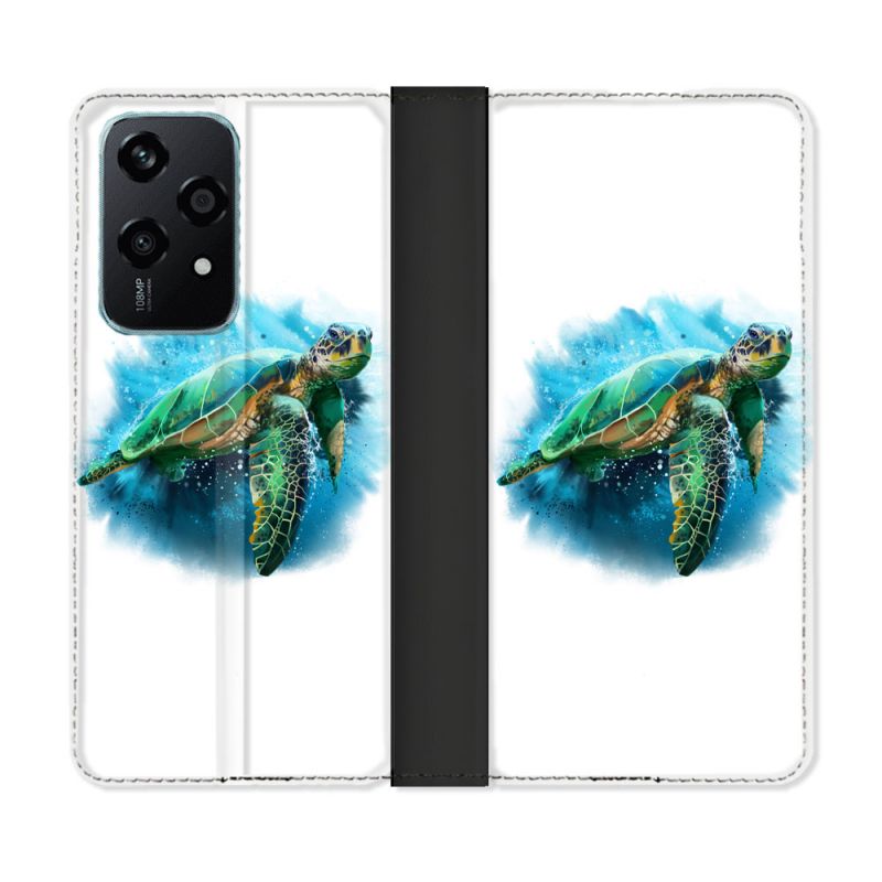 Housse cuir portefeuille Pour Honor 200 Lite 5G Animal Tortue Blanche multicolore
