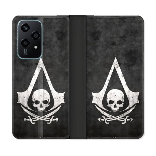 Housse cuir portefeuille Pour Honor 200 Lite 5G Assassin Creed Tete Mort
