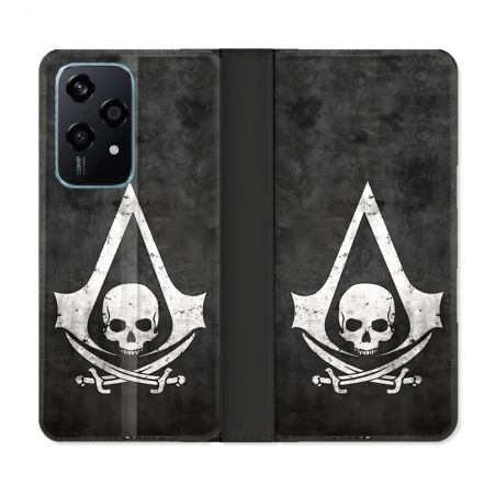 Housse cuir portefeuille Pour Honor 200 Lite 5G Assassin Creed Tete Mort
