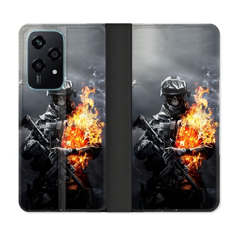 Housse cuir portefeuille Pour Honor 200 Lite 5G Call Of Duty Squelette