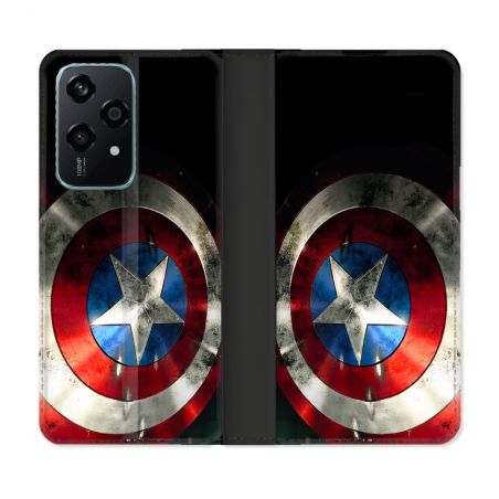 Housse cuir portefeuille Pour Honor 200 Lite 5G Captain America Bouclier