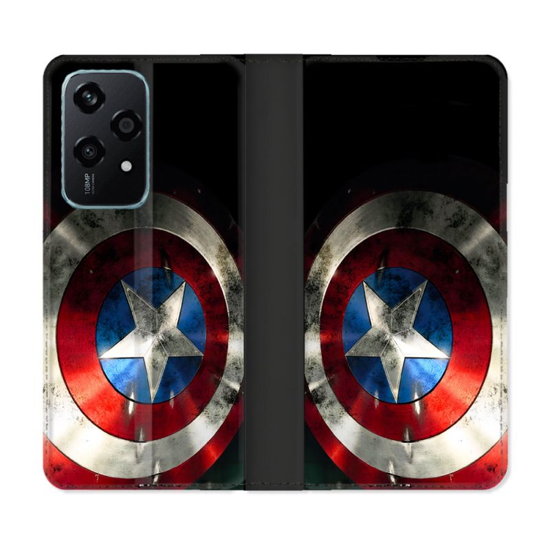 Housse cuir portefeuille Pour Honor 200 Lite 5G Captain America Bouclier