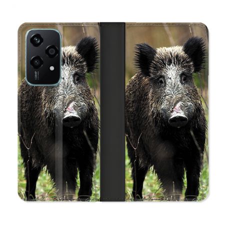 Housse cuir portefeuille Pour Honor 200 Lite 5G Chasse Sanglier bois