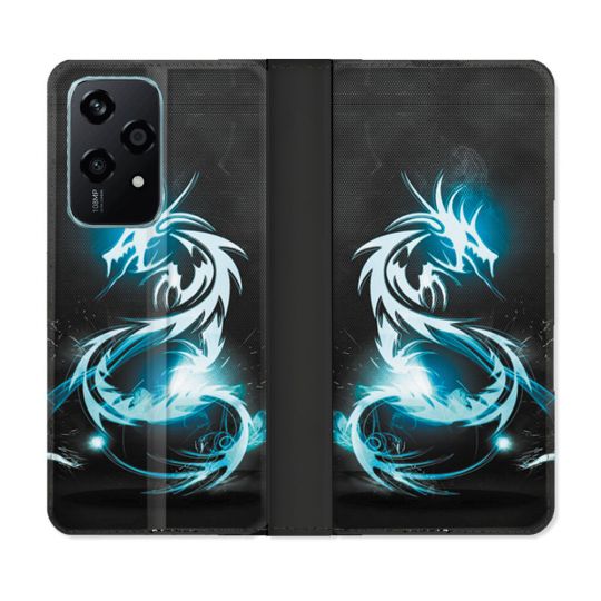 Housse cuir portefeuille Pour Honor 200 Lite 5G Fantastique Dragon Bleu