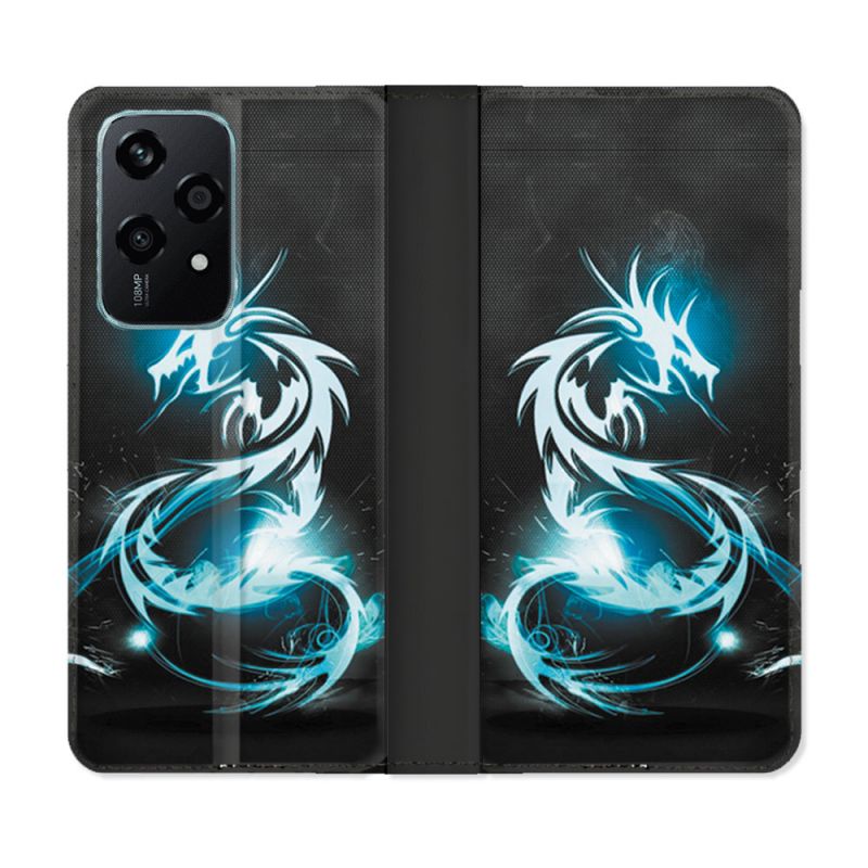 Housse cuir portefeuille Pour Honor 200 Lite 5G Fantastique Dragon Bleu