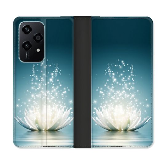 Housse cuir portefeuille Pour Honor 200 Lite 5G Fleur Lotus Blanc