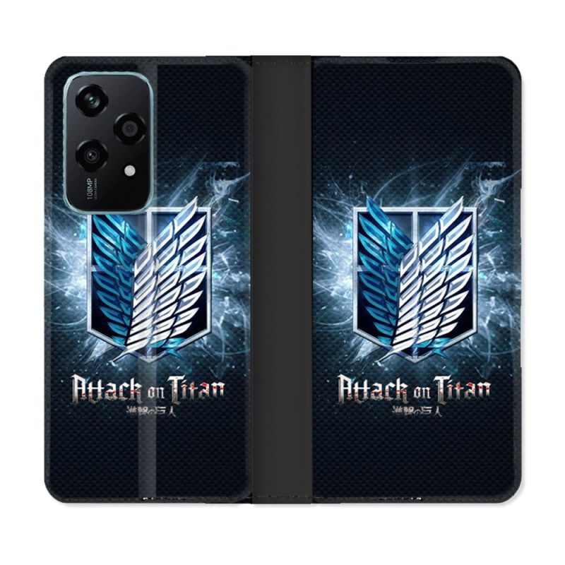 Housse cuir portefeuille Pour Honor 200 Lite 5G Manga Attaque Titans Noir