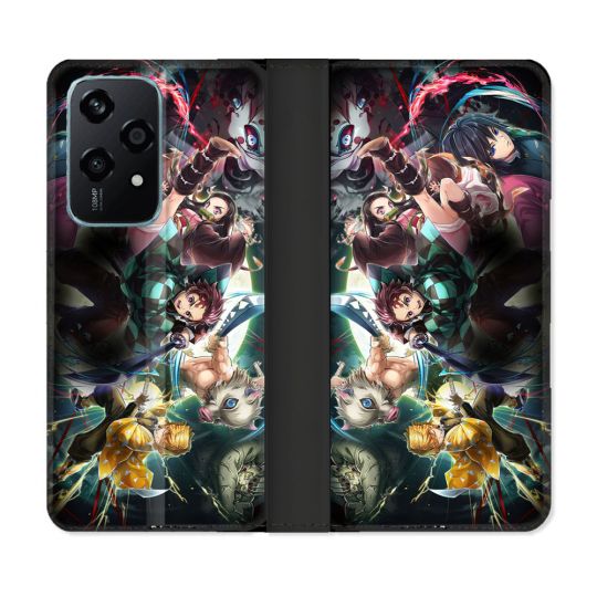 Housse cuir portefeuille Pour Honor 200 Lite 5G Manga Demon Slayer Groupe