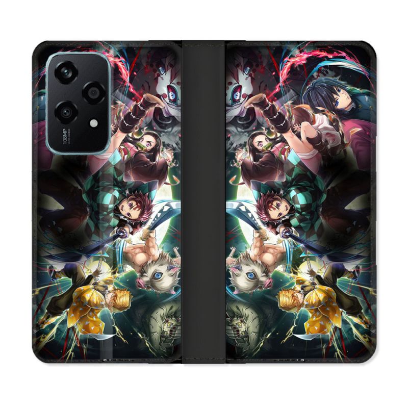 Housse cuir portefeuille Pour Honor 200 Lite 5G Manga Demon Slayer Groupe