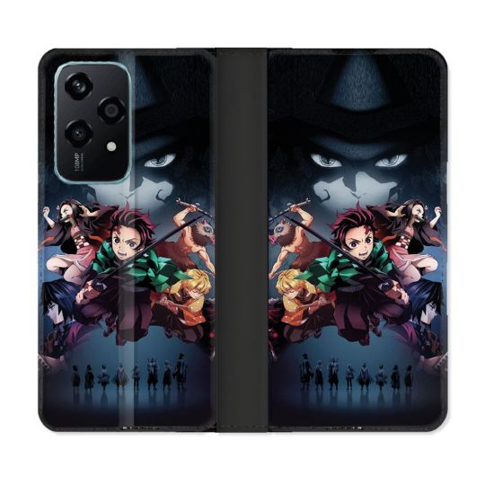 Housse cuir portefeuille Pour Honor 200 Lite 5G Manga Demon Slayer Noir